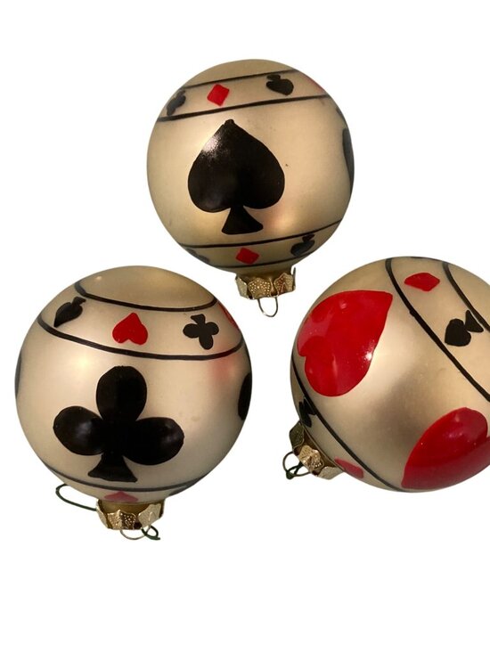 Rare Kurt Adler Vintage Playing Card Suit Glass Ornaments Lot Of 3 - Picture 1 of 4